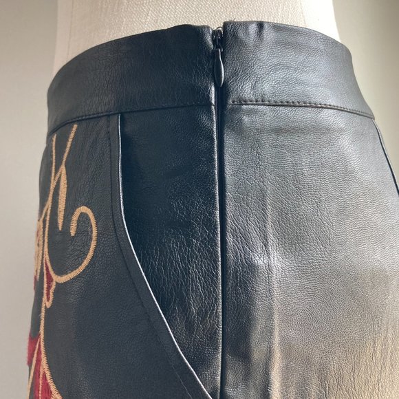 Embroidered Faux Leather Skirt - Picture 6 of 8